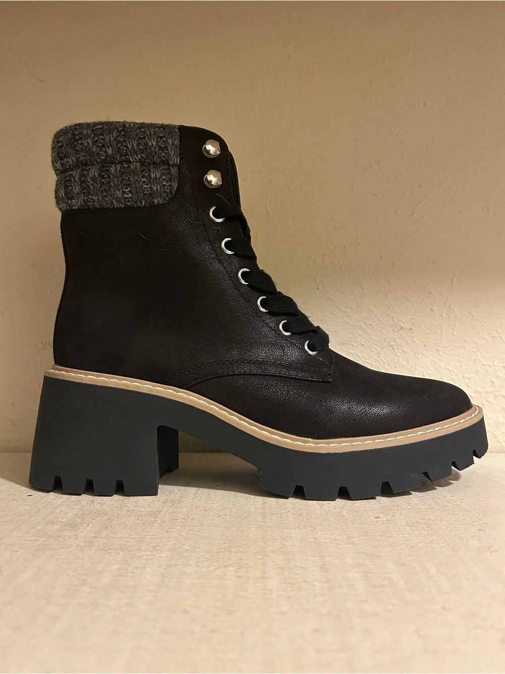 Chunky Platform Lace-Up Ankle Boot in Black